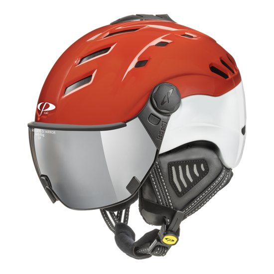CP Camurai Skihelm met Vizier rood-wit | Extra veilig! | Meekleurend vizier