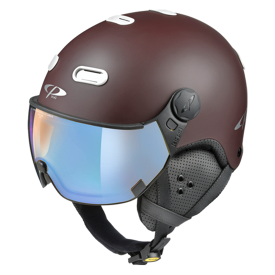 CP Skihelm met Vizier Bruin Wit - CP Carachillo - Meekleurend Polariserend Spiegel vizier (❄/☁/☀)