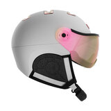 kask chrome white pink gold skihelm met vizier 