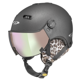 CP Carachillo Leo Ears Skihelm met Vizier zwart | Extra veilig! | Meekleurend vizier