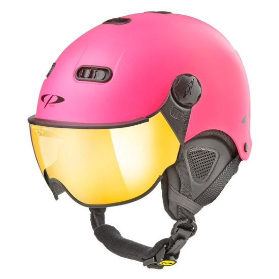 CP Carachillo XS skihelm roze fluo mat - helm met spiegel vizier (☁/☀)