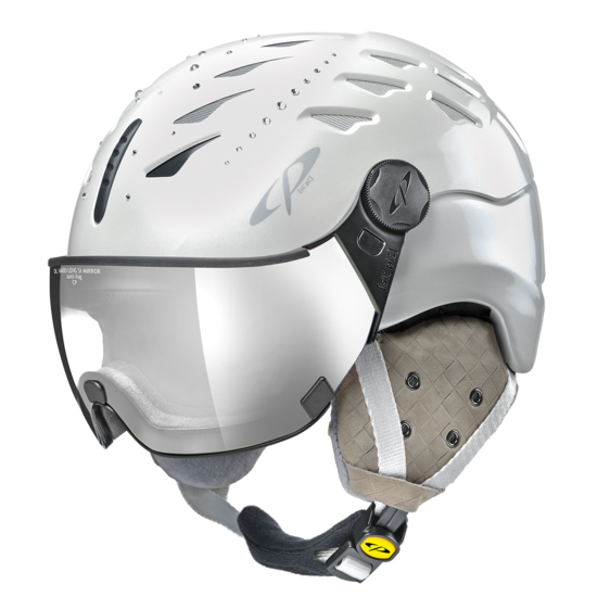 CP Cuma Swarovski skihelm wit glanzend - meekleurend vizier (4 Keuzes)