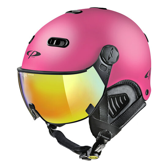 CP Carachillo roze fluo mat skihelm - meekleurend & polariserend Vizier (4 Keuzes)