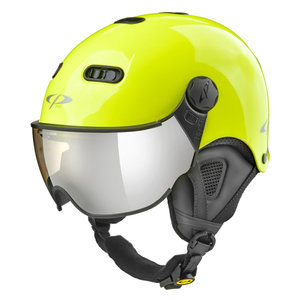 Rood Hover Brandewijn CP Carachillo XS Skihelm met Vizier fluo geel glimmend